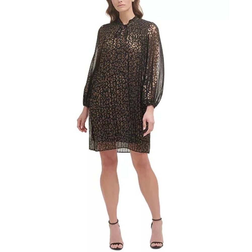 NWT Leopard-Print Tie-Neck Pleated Dress Plus Size 16W